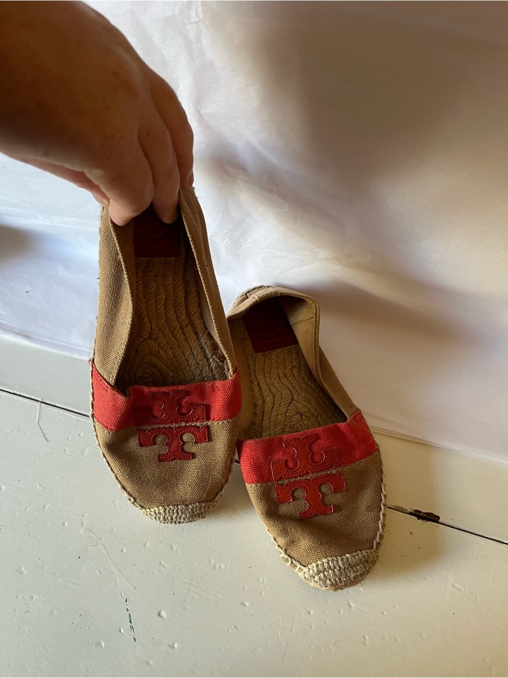 Tory Burch slides Espadrille Slip-On Flats in Beige with Red Accent